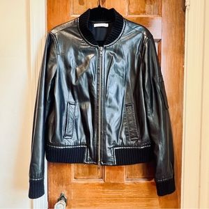 VINCE Black leather bomber jacket size L